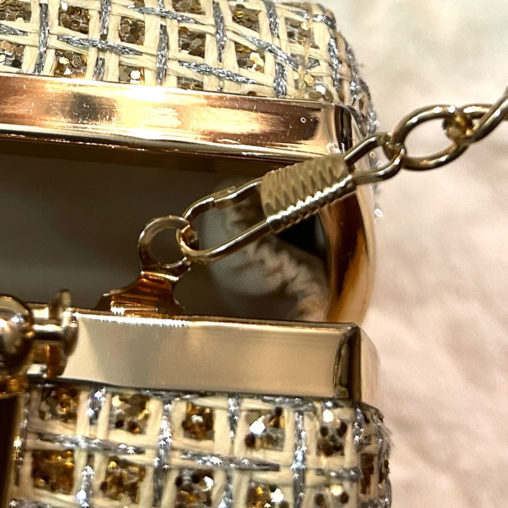Elegant Handbag Clutch Purse with shiny Gold handle chain clasp - Picture 8 of 16